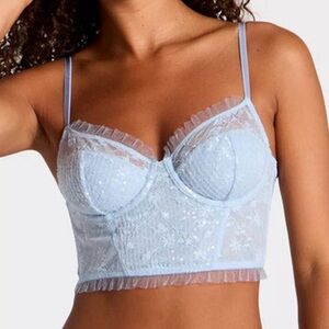 Wild Fable light blue lace sequin longline bralette size Large NWT